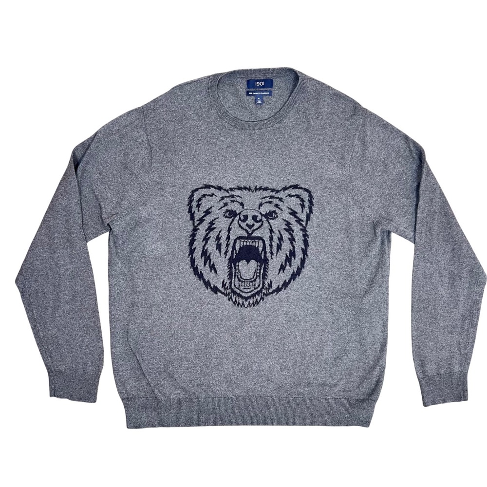 1901 Men Gray Crewneck Sweater Nordstrom Bear Lightweight Cotton Cashmere XL